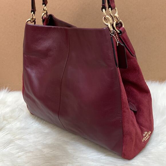COACH MADISON Burgundy Leather & Suede PHOEBE Shoulder Bag Hobo F38415 - Picture 4 of 16